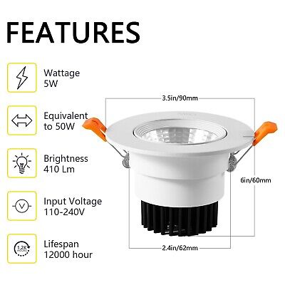 CXWV 3 Inch LED Recessed Downlight, 5W COB Ceiling Light with Driver, 3000K/4...