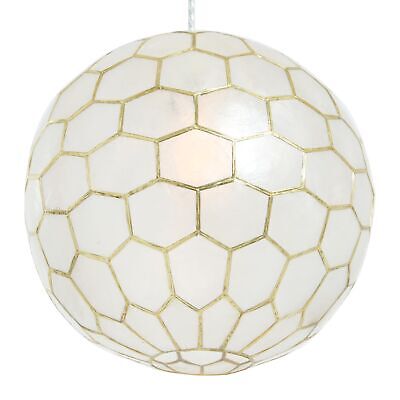 Creative Co-Op Gold Honeycomb Globe Pendant Light, Capiz White Seashells with...