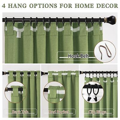 DUALIFE Light Sage Green Curtains 96 Inches Long for Bedroom 2 Panels Back Ta...