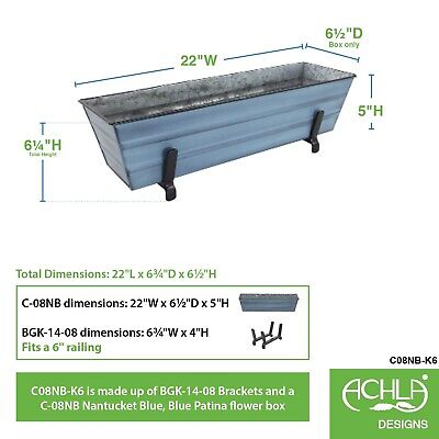 Achla Designs C08NB-K6 Small Blue Flower 2 x 6 Railings Window Box and Brackets