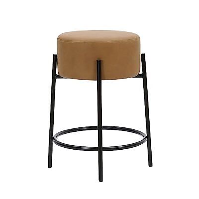 Nathan James Isaac 24" Modern Backless Bar Stool with Round Light Brown/Black