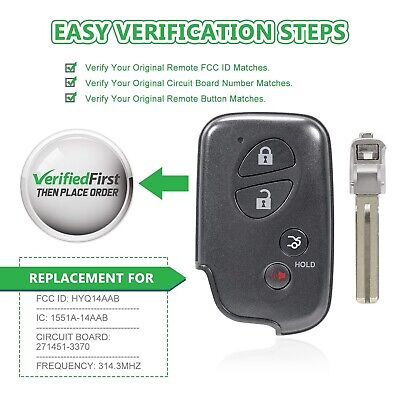 Smart Car Key Fob Replacement for Lexus IS250 IS350 ES350 GS350 GS460 LS460 f...