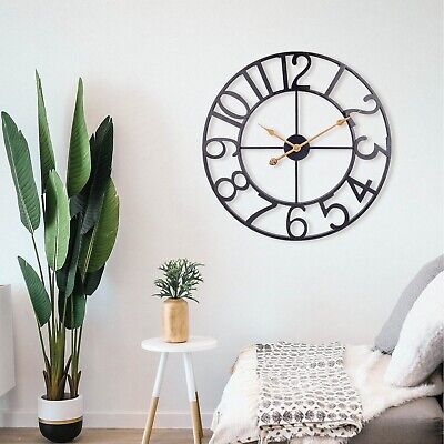 BEW 24 Inch Metal Clock, Large Cut-Out Farmhouse Decorative Wall Clock Batter...