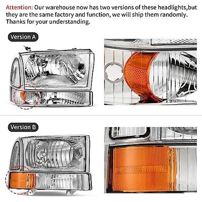 DWVO Headlights Assembly Compatible with 1999-2004 Ford Chrome+Clear Lens