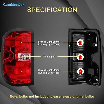 Tail Lights Compatible with Chevy Chevrolet Silverado 1500 2500 3500 2014-201...