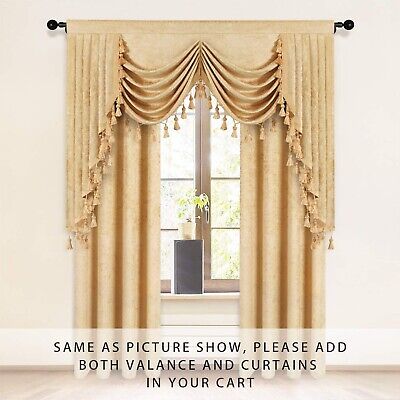 ELKCA Gold Chenille Window Curtains Valance for Living Room Luxury Waterfall ...