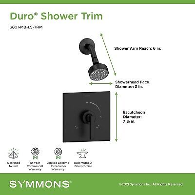 Symmons 3601-MB-1.5-TRM Duro Single Handle 1-Spray Shower Trim in Matte Black...