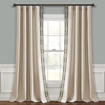 Lush Decor Luxury Traditional Regency Faux Silk Border Trim Window Curtain Pa...