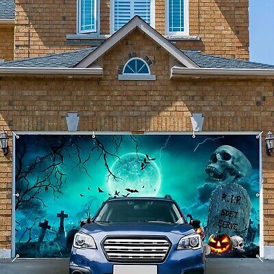 Halloween Garage Door Decorations 7x16ft Large Hanging Halloween Garage Door ...