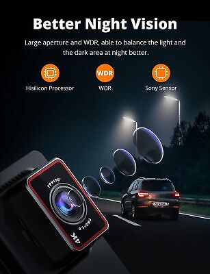 Kingslim D4 4K Dual Dash Cam with Built-in WiFi GPS, Front 4K/2.5K Rear 1080P...