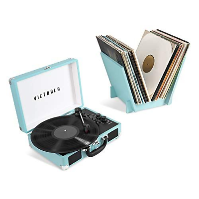 Victrola Journey+ Bluetooth Suitcase Record No Size, Turquoise with Stand