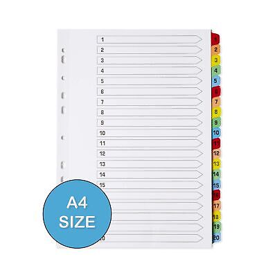 [10 Pack] Binder Dividers with Tabs A4 1-20 Numbered Tabs | Dividers for 3 Ri...