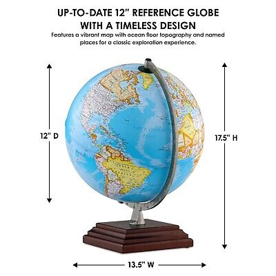 Waypoint Geographic Odyssey Plus Globe, 12" Blue Ocean-Style World Globe, Up-...