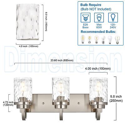 MELUCEE 23.6 Inch Brushed Nickel Vanity Light Modern Bathroom Lights Over Mir...