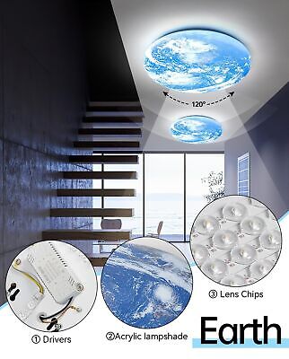 13 inch Earth-style Dimmable Flush Mount ceiling light fixture, 3000K/4000K/6...