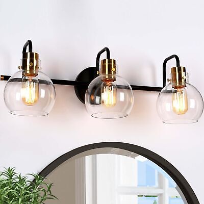 Bathroom Light Fixtures, 3-Light Black Bathroom Vanity Light with Electroplat...