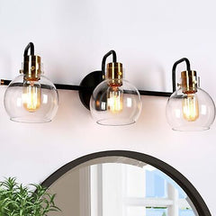 Bathroom Light Fixtures, 3-Light Black Bathroom Vanity Light with Electroplat...