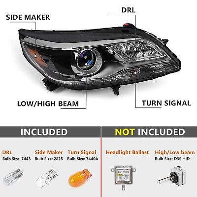 FIONE Xenon Headlights Compatible with Chevy Malibu 2013-2015 Projector/For M...