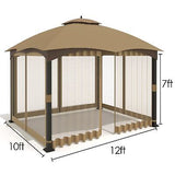 10'x12' Gazebo Replacement Mosquito Netting 4-Panel Patio Screen Walls with Z...