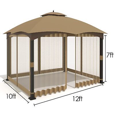 10'x12' Gazebo Replacement Mosquito Netting 4-Panel Patio Screen Walls with Z...