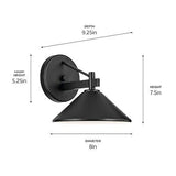 KICHLER Ripley 8" 1-Light Outdoor Wall Light in Black for Exterior Doors, Gar...