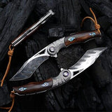 Hand knife with 3.7-inch pocket knife, Japanese SKD11 Damascus steel, outdoor...