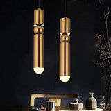 Modern 1-Light Pendant Light Fixture in Gold, Mini Cylinder Ceiling Hanging P...