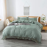 Tassels Style Sage Green Duvet Cover Set Twin Size (1 Duvet Cover + 2 Pillowc...