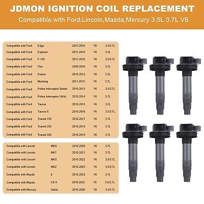 JDMON compatible with Ignition Coils Ford Lincoln Edge, Flex, F150, Explorer,...