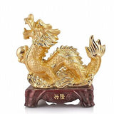 Large Size Chinese Zodiac Dragon Golden Resin Collectible Figurines Table Dec...