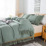 Tassels Style Sage Green Duvet Cover Set Twin Size (1 Duvet Cover + 2 Pillowc...