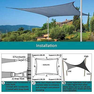 13' *20' Waterproof Sun Shade Sail Canopy Awning Shelter, 95% UV Block Water ...