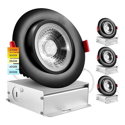 LUXRITE 4 Inch Gimbal LED Recessed Light with Junction Box, 11W=75W, 5CCT Col...