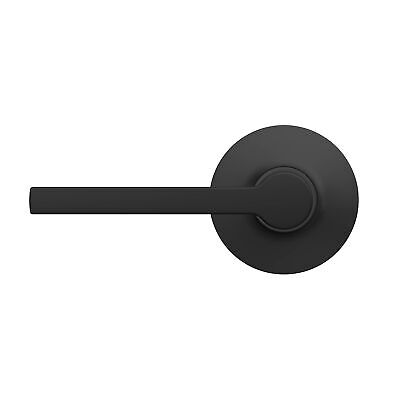 Straight Lever with Round Trim Hall and Closet Door Handle, Matte Black Finis...