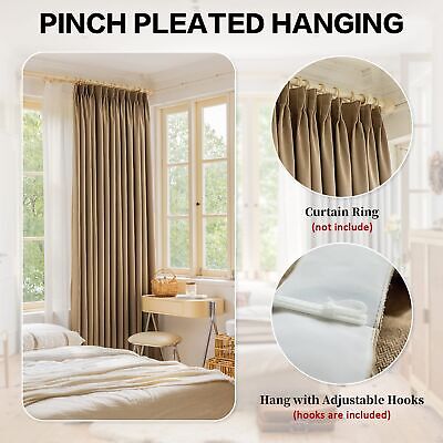 HUTO Total Blackout Pinch Pleated Curtain Panel, Triple Weave Energy Saving T...