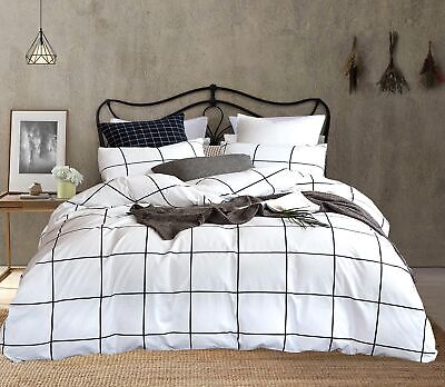 KAREVER White Grid Comforter White Plaid Bedding Set Twin White with Black Li...