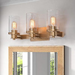 LALUZ Bathroom Light Fixtures, Gold Vanity Light Fixture with Seeded Glass Sh...