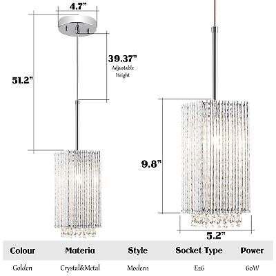 Mini Crystal Chandelier 1 Light Modern Hanging Light Fixture Small Cuboid Chr...