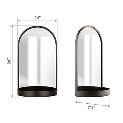 Gallery Solutions 14x24 Metal Arch Mirror with Shelf, Black 14" x 24",