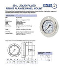 PIC Gauges 204L-404H Front Flanged Panel Mount Glycerine Filled Pressure Gaug...