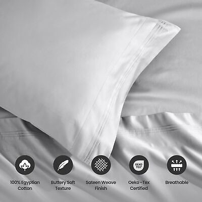 Superior 1500-Thread Count Egyptian Cotton Solid Pillowcase Set, King, Platinum