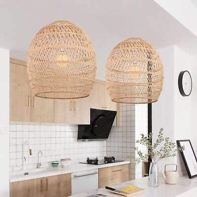 Arturesthome Boho Wicker Chandelier, Rustic Rattan Basket Pendant Light Fixtu...