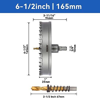 (6-1/2''|165mm) Heavy Duty Carbide Hole Saw with 2 Pilot Drill Bits, Hole Cut...