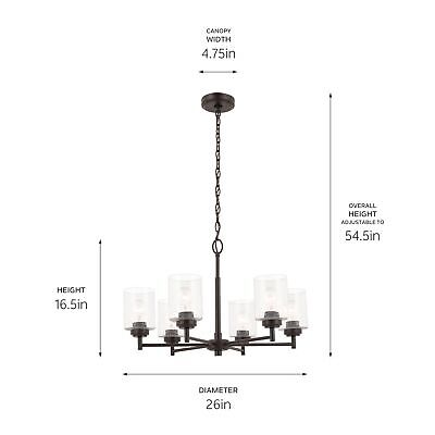 KICHLER Winslow 26" Chandelier Industrial 6 Light CeilingFixture with Clear S...