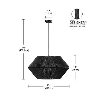 Globe Electric 65470 1-Light Chandelier, Matte Black Natural Twine, Mate Blac...