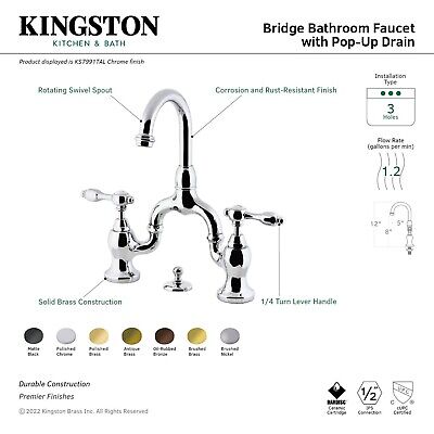 Kingston Brass KS7991TAL 4 5/8" in Spout Reach Bridge Lavatory Faucet with Br...