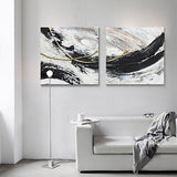 MOUODEWO 100% Hand Painted Black And White Abstract Wall Art, Canvas Wall Bed...