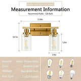 Jonsi Gold Bathroom Light Fixtures, 2 Light Brushed Gold Bathroom Vanity Ligh...