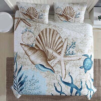 CARIBBEAN JOE Coastal 3-Piece Quilt Set, King, Blue Sea Turtle