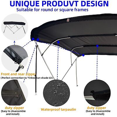 4 Bow Bimini Top Replacement Cover, 600D Durable Marine Grade Bimini Replacem...